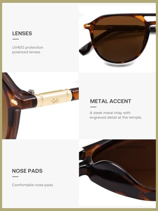 Retro Polarized Aviator Sunglasses, UV400 Protection, Plastic Frame main image 5